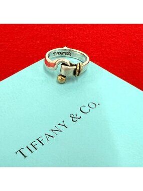 Tiffany & Co Hook & Eye Love Knot Ring Silver Yellow Gold